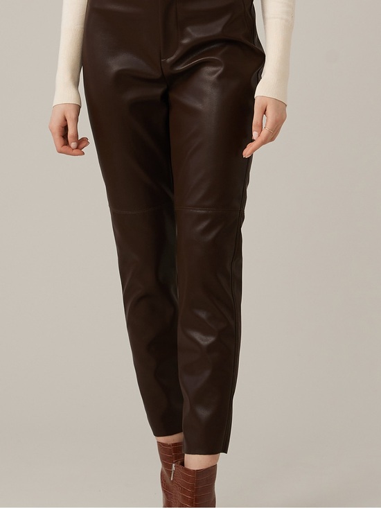 Quebec Leather Pants - Women's Leather High-Rise Pants - Brown
